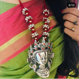 SILVER  GODDESS TARA OXIDISED SILVER NECKLACE SET WITH THREAD