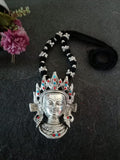 SILVER  GODDESS TARA OXIDISED SILVER NECKLACE SET WITH THREAD