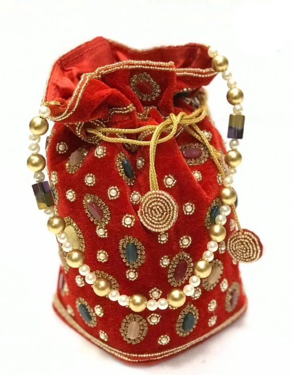 Indian Ethnic Potli Bag/Designer Silk Embroidered Pearl Handle Purse/Women's  Handbag/Wedding Batwa