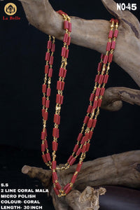 30 INCHES GOLD PLATED 2 LINE CORAL CHAIN/MALA FOR WOMEN