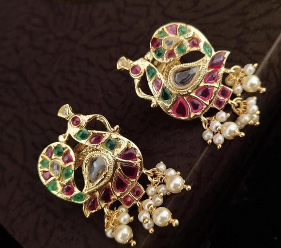 PEACOCK  REAL KEMP STONE EARRINGS FOR WOMEN