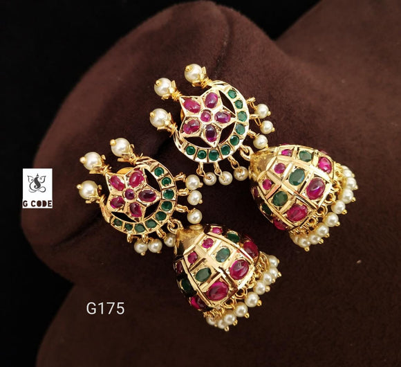 GOLD PLATED RUBY STONES  JUMKA FOR WOMEN