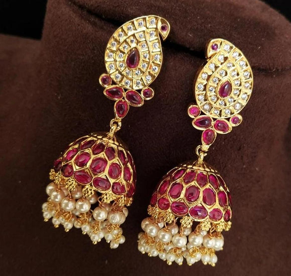 PAISLEY GOLD PLATED RUBY STONES  JUMKA FOR WOMEN