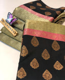 Pink & Black Tissue weaving kora Saree for women