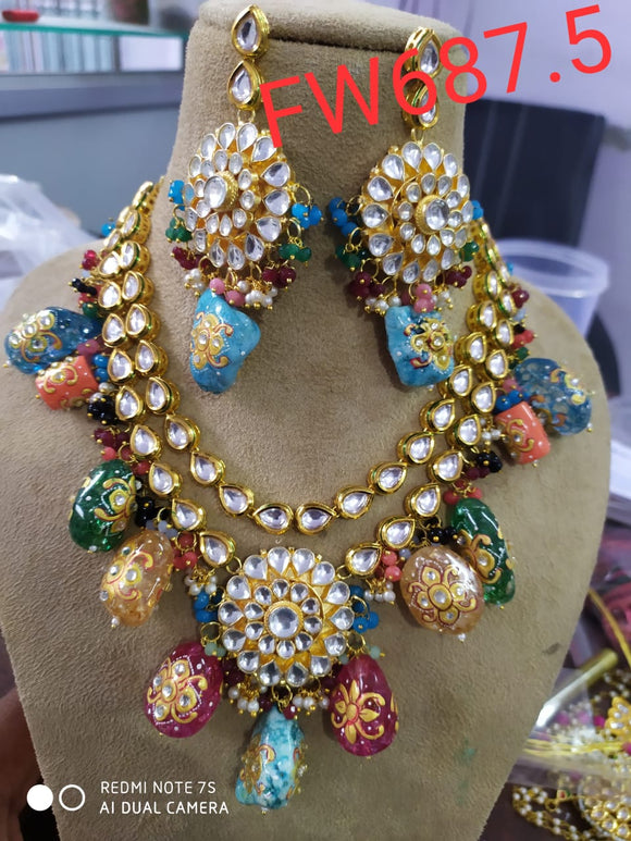 Beautiful Ahmedabadi Kundan Necklace Set with Tanjore painting tumble