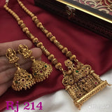 MATTE GOLD FINISH LAKSHMI TEMPLE NECKLACE WITH MATCHING LAKSHMI JUMKA FOR WOMEN