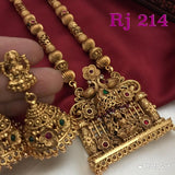 MATTE GOLD FINISH LAKSHMI TEMPLE NECKLACE WITH MATCHING LAKSHMI JUMKA FOR WOMEN