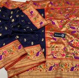 NEW DEEP BLUE KANJIVARAM PAITHANI SOFT SILK SAREE FOR WOMEN