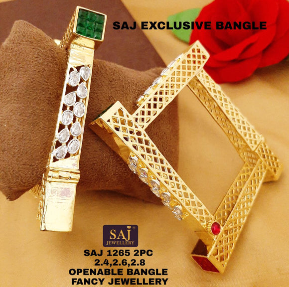 PAIR OF 2 OPENABLE SQUARE GOLD PLATED BANGLES FOR WOMEN