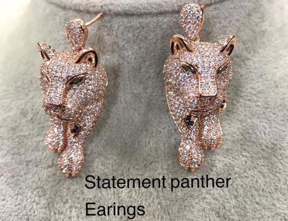 ROSE GOLD FINISH STATEMENT PANTHER EARRINGS FOR WOMEN