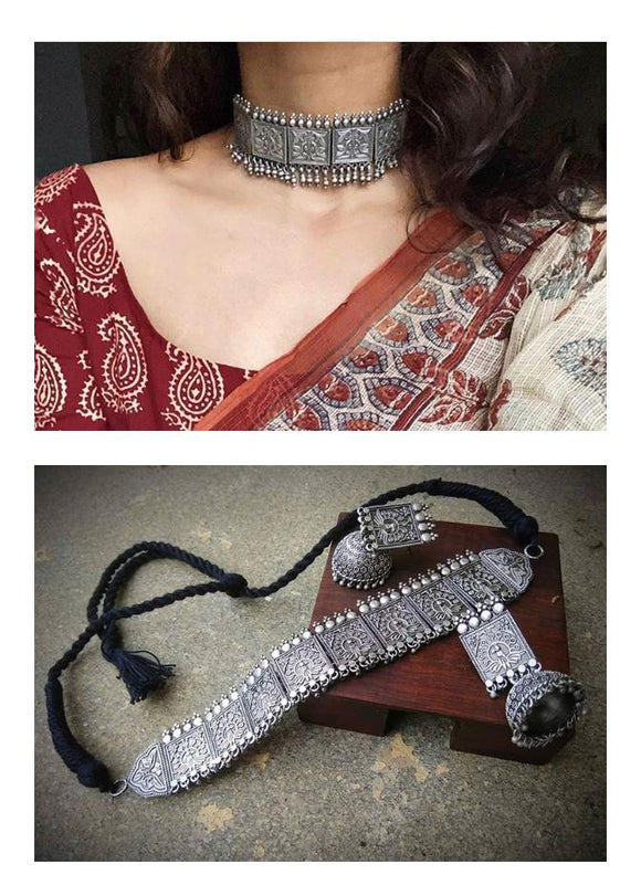 Silver finish brass necklace set / choker  for women