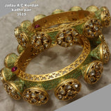 OPENABLE GREEN ENAMELED KUNDAN KADA PAIR/BANGLES FOR WOMEN