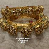 OPENABLE GREEN ENAMELED KUNDAN KADA PAIR/BANGLES FOR WOMEN