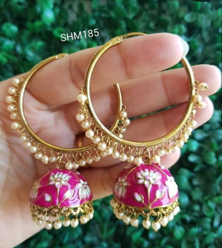 MEENAKARI LOOP EARRINGS WITH JUMKA