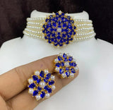 PEARL CHOKER WITH STONES PENDANT AND MATCHING EARRINGS FOR WOMEN
