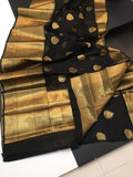 LIGHT WEIGHT BLACK  KANCHI CHANDERI WEAVE SAREE FOR WOMEN