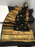 LIGHT WEIGHT BLACK  KANCHI CHANDERI WEAVE SAREE FOR WOMEN