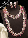 PREMIUM QUALITY GOLD PLATED ROSE GOLD FINISH DOUBLE DIAMOND NECKLACE SET FOR WOMEN