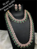 PREMIUM QUALITY GOLD PLATED ROSE GOLD FINISH DOUBLE DIAMOND NECKLACE SET FOR WOMEN