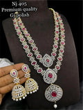 ELEGANT TWO LAYERED  DIAMOND NECKLACE SET WITH MATCHING JUMKAS FOR WOMEN