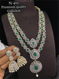 ELEGANT TWO LAYERED  DIAMOND NECKLACE SET WITH MATCHING JUMKAS FOR WOMEN