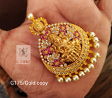 MATT FINISH GOLD PLATED LAKSHMI PENDANT WITH PEARLS FOR WOMEN