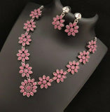 OXIDISED SILVER  FLOWER  NECKLACE SET FOR WOMEN