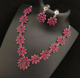 OXIDISED SILVER  FLOWER  NECKLACE SET FOR WOMEN