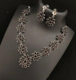 OXIDISED SILVER  FLOWER  NECKLACE SET FOR WOMEN