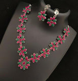 OXIDISED SILVER  FLOWER  NECKLACE SET FOR WOMEN