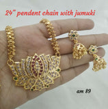 24 INCHES GOLD PLATED CHAIN WITH LOTUS  PENDANT & MATCHING JUMKA