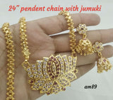 24 INCHES GOLD PLATED CHAIN WITH LOTUS  PENDANT & MATCHING JUMKA