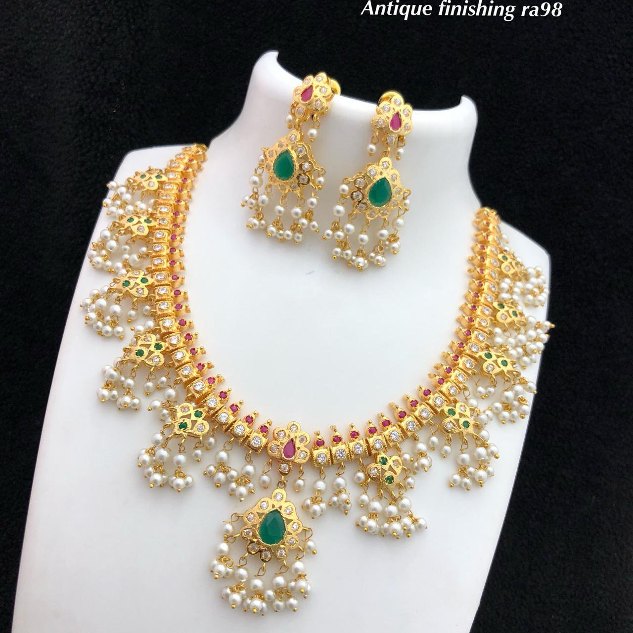 Buy Peora Gold Plated Crystal Pearl White Long Necklace Drop Earrings Indian  Jewellery Set (PF24N184W) Online
