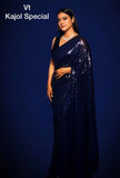 KAJOL INSPIRED BOLLYWOOD  SEQUINS BLUE SAREE FOR WOMEN