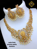 MATTE FINISH GOLD PLATED  GANESHA NECKLACE  SET FOR WOMEN