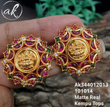 MATTE  GOLD FINISH LAKSHMI  REAL KEMP STONE EARRINGS FOR WOMEN