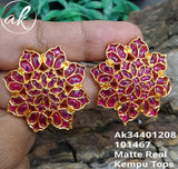 MATTE  GOLD FINISH FLOWER REAL KEMP STONE EARRINGS FOR WOMEN
