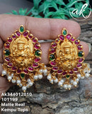 MATTE  GOLD FINISH LAKSHMI REAL KEMP STONE EARRINGS FOR WOMEN