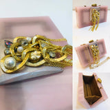 Lizzie beautiful Resin clutch  Bag for women Pink Color, with hand made Brooch With Tassels