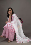 Pink Stiched kurti skirt with Chiffon Dupatta
