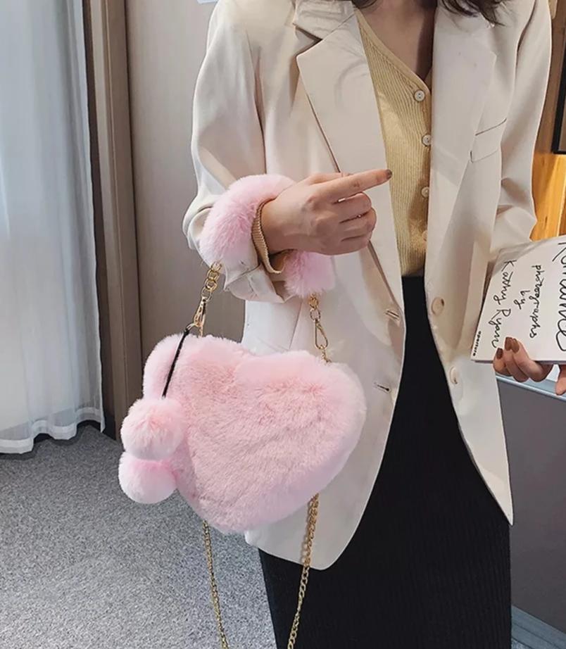 Heart Fur Pocketbook JAYLEY Pink Faux Fur Love Heart Bag