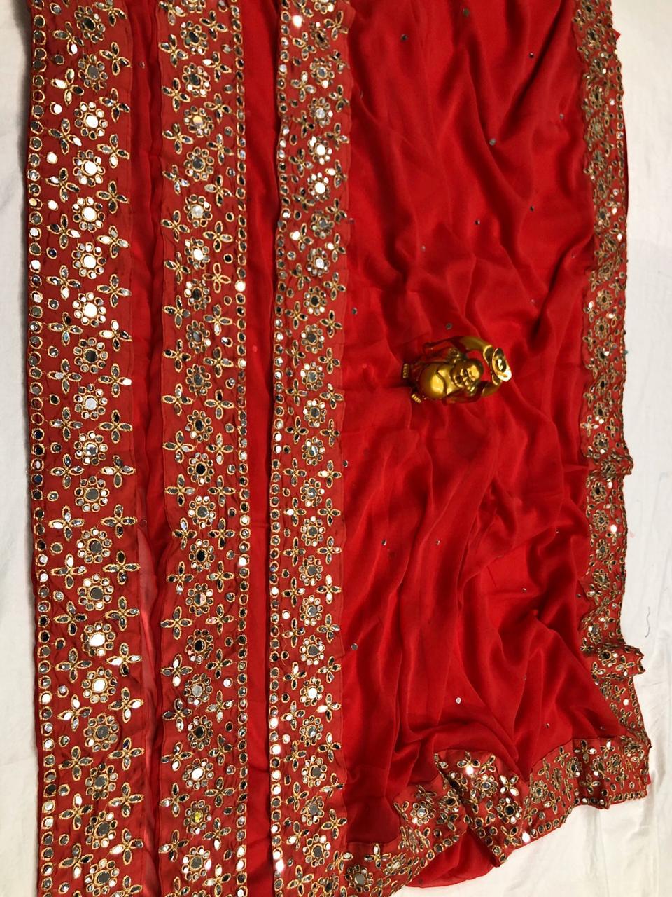 RED DESIGNER WEDDING WEAR SAREE –