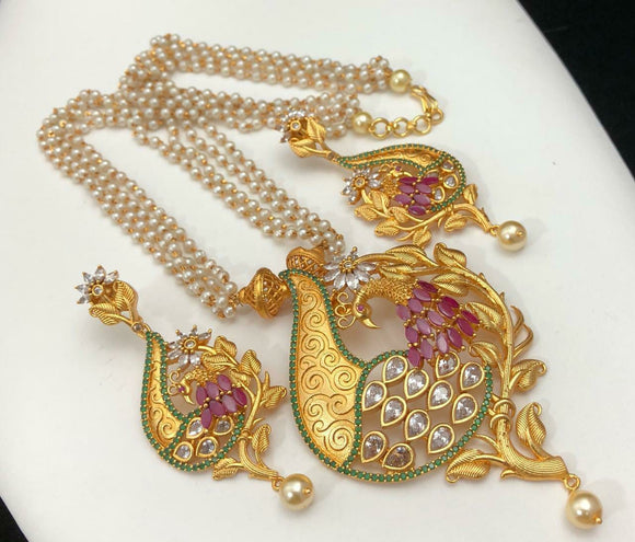 PEACOCK PENDANT PEARL NECKLACE SET FOR WOMEN