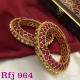 PAIR OF 2  MATTE GOLD FINISH KUNDAN POLKI OPENABLE BANGLES FOR WOMEN