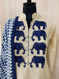 ELEPHANT DESIGN CHANDERI KURTI WITH PRINTED DUPATTA