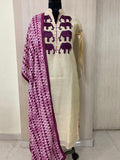 ELEPHANT DESIGN CHANDERI KURTI WITH PRINTED DUPATTA