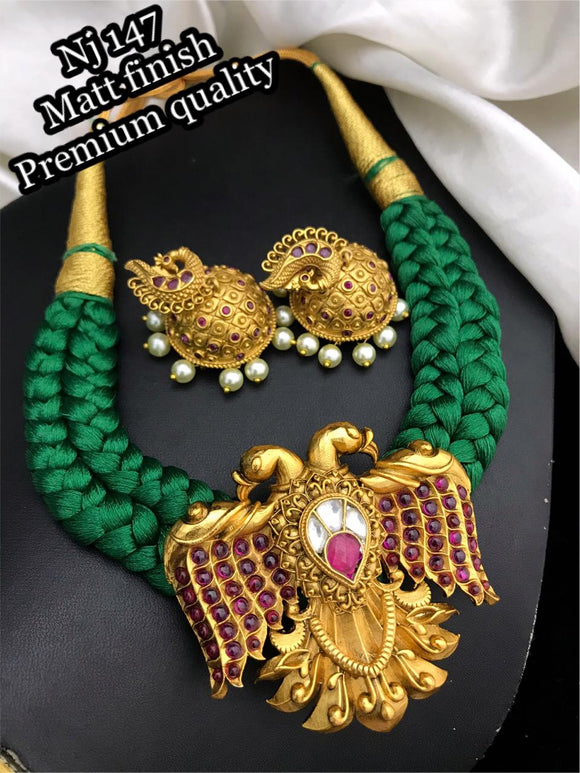 GREEN GARUDA PENDANT NECKLACE WITH BRAIDED THREAD NECKLACE SET FOR WOMEN
