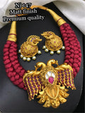 MEROON  GARUDA PENDANT NECKLACE WITH BRAIDED THREAD NECKLACE SET FOR WOMEN