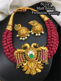 MEROON  GARUDA PENDANT NECKLACE WITH BRAIDED THREAD NECKLACE SET FOR WOMEN