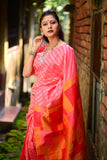 HANDLOOM LINEN SILK SAREE WITH GEOMETRIC RESHAM WOVEN PALLU PLS01